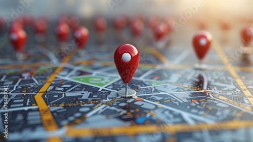 Business Location: A 3D vector illustration of a map with pins marking the locations photo