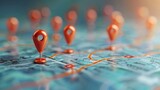 Customer Mapping: A 3D vector illustration of a map with pins representing customer locations