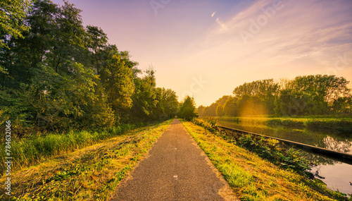 Sunset over the Wilhelminakanaal canal near the village of Aarle-Rixtel, The Netherlands.