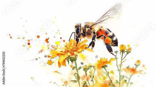 Bee on a watercolor flower. © nittiya