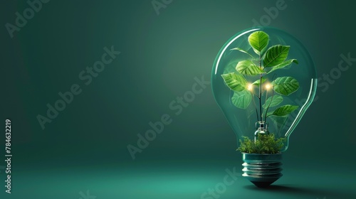 Environment and Ecology: A 3D vector illustration of a lightbulb with a plant growing inside photo