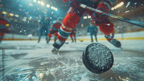 Ice hockey players in action on rink