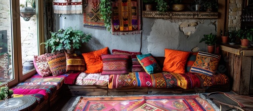 Colorful cushions and rugs create cozy seating areas for guests in Balkan cafes.  © Tor Gilje