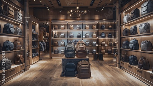 Elegant Backpacks in a Luxurious Store Interior photo
