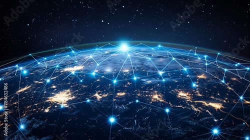 Global Connectivity: A 3D vector illustration of a network of satellites orbiting the Earth