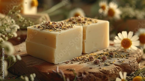Handmade Chamomile Soap with Dry Flowers with a Chamomile and Milk Aroma