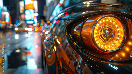 Close-up of a car's headlight at night city © SashaMagic