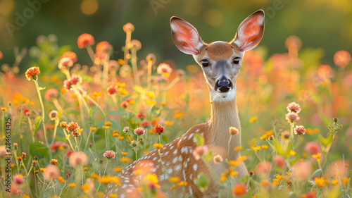 Photo of a deer in a flower field