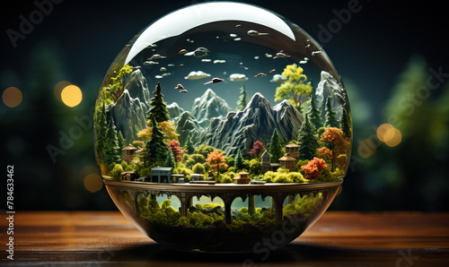 Nature in a glass ball on an abstract background.