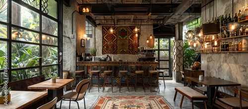 Handwoven textiles and lace add a touch of local heritage to cafe interiors. photo