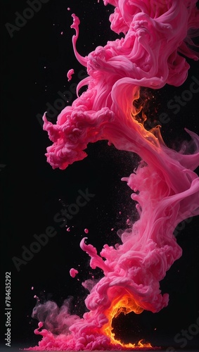 A stunning vertical image capturing the movement and vibrancy of pink smoke against a dark backdrop, full of energy