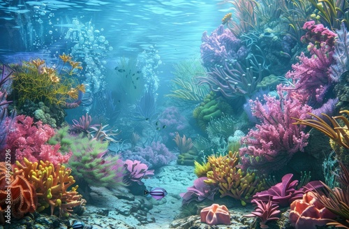 Luminous Coral Reef Ecosystem for Educational Content and Environmental Graphics