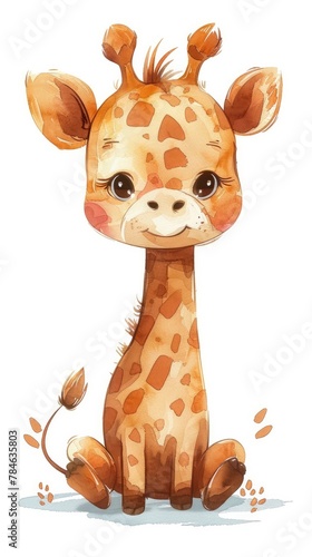 Adorable Giraffe in Nursery Art and Children s Book Style
