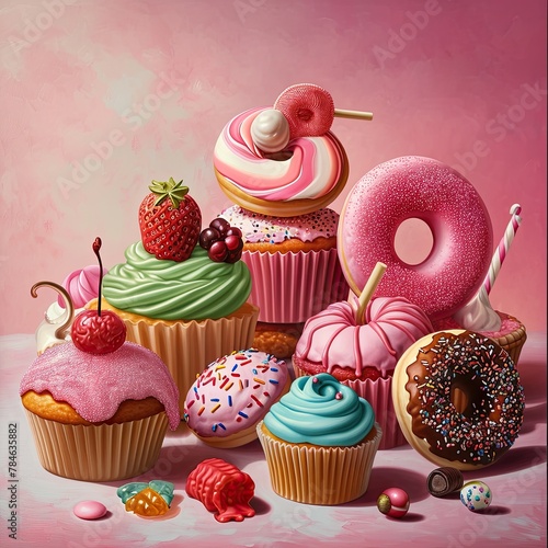 photo sweets, cupcakes, cream cake, pastries, donuts, sweet frosting , food 