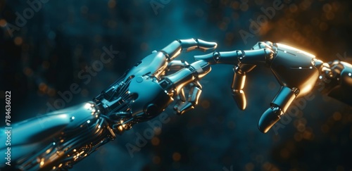 The direct contact between the robot arm and the skin arm of artificial intelligence technology, the future scene of scientific and technological elements