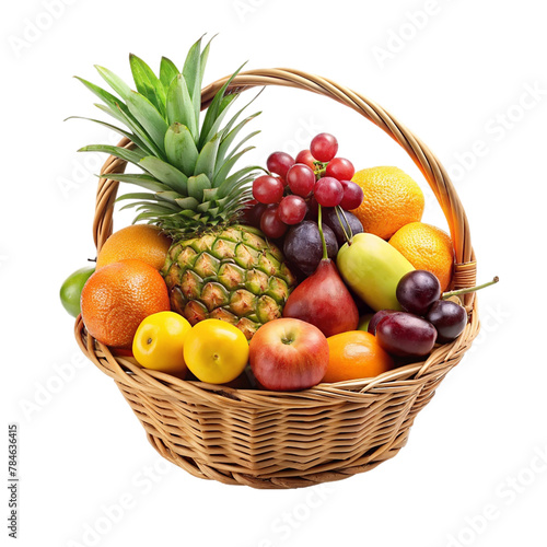 Healthy fresh mix fruit basket, Isolated on transparent background