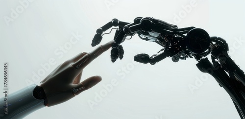 The direct contact between the robot arm and the skin arm of artificial intelligence technology, the future scene of scientific and technological elements