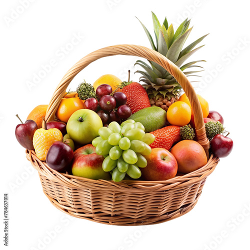 Healthy fresh mix fruit basket, Isolated on transparent background