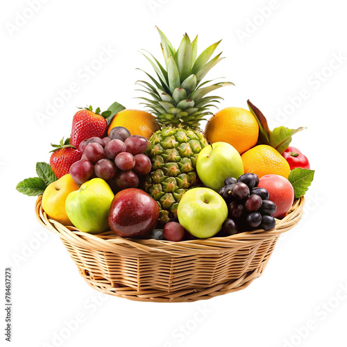 Healthy fresh mix fruit basket, Isolated on transparent background