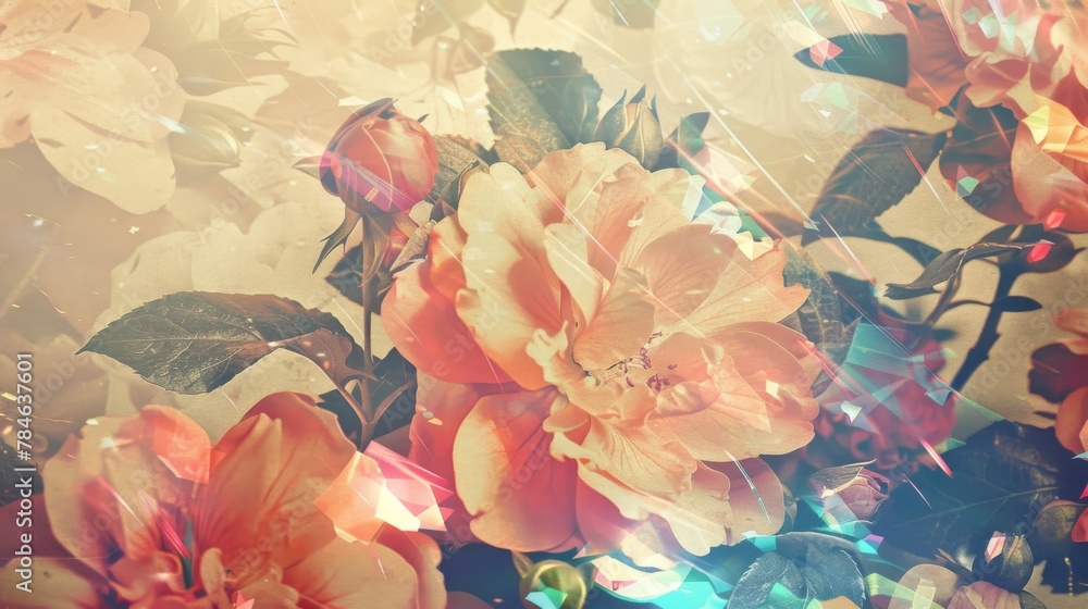 Enchanting Vintage Floral Background with Pastel Tones and Bokeh Lights