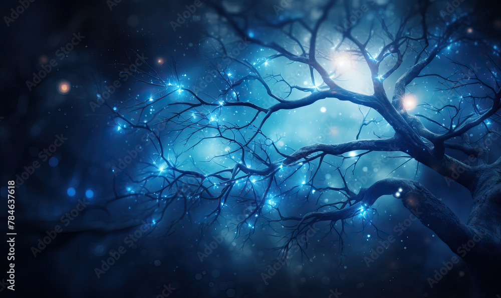 Tree branch on a blue background. Tree branch on a blue background.