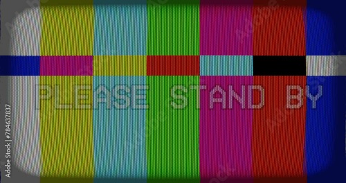 Please Stand By screen text Signal on the CRT Tv screen - 4K infinite loop animation.