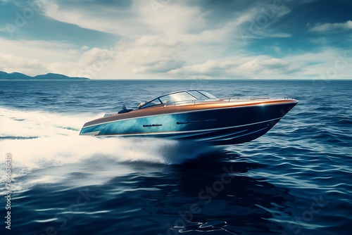 Aerial view of luxury speedboat