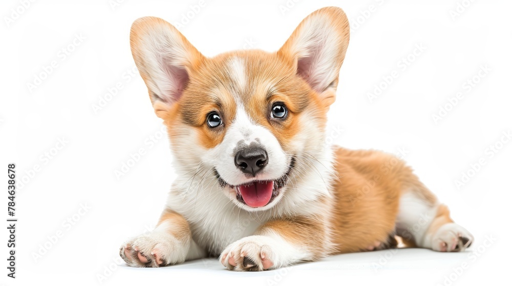 cute puppy with a tongue sticking out. The puppy is sitting on a white background. The puppy has a happy expression on its face cute puppy with a tongue sticking out. The puppy is sitting on a white background. The puppy has a happy expression on its face