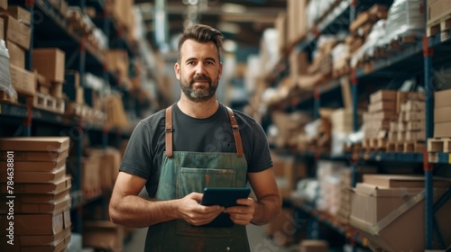 Warehouse Worker with Digital Tablet