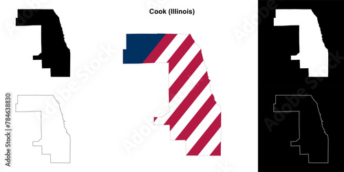 Cook County (Illinois) outline map set photo