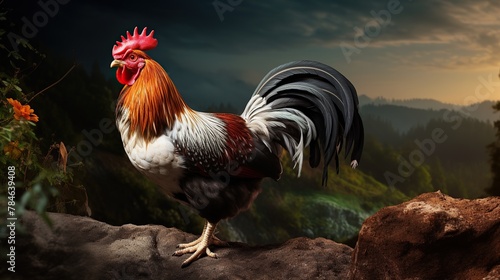 Rooster on nature background