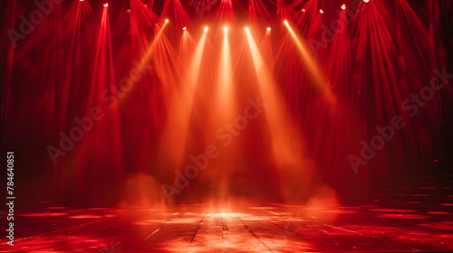The image shows a theater stage illuminated by red lights, celebrating International Dance Day with a vibrant and dynamic atmosphere.