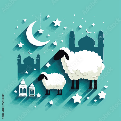 Free vector Happy eid ul adha mubarak with sheep vector illustration