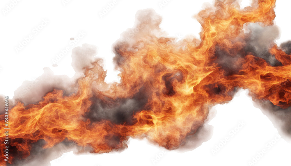 A long, winding stream of fire, on a transparent background.