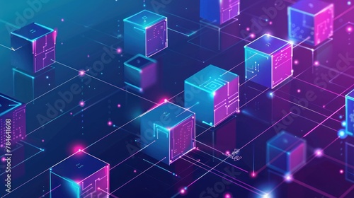 Abstract blockchain, futuristic technology. distributed data storage. Network connection technology. Cubes and squares photo