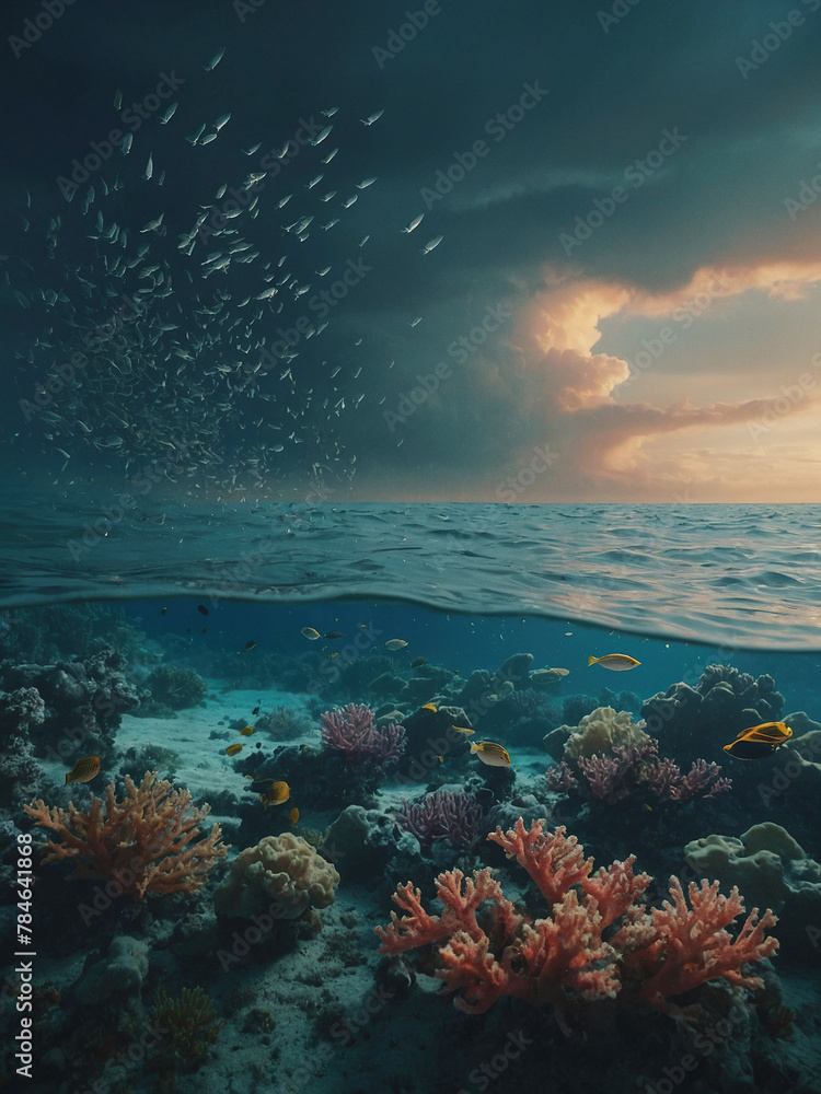 Fototapeta premium Poster Honoring Our Ocean on World Oceans Day poscat dacebook instragram Generate AI