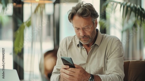 Man Concentrating on Smartphone