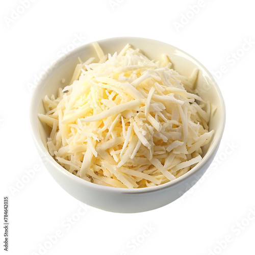 Cheese shredded in a white bowl, Isolated on transparent background