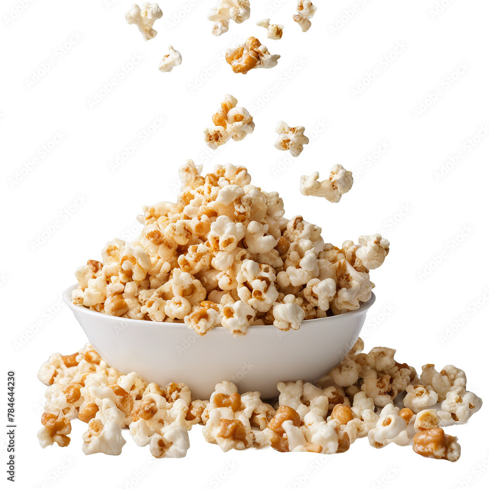 Bowl of caramel popcorn isolate on transparent background, cutout, png Bowl of caramel popcorn isolate on transparent background, cutout, png