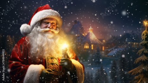A magical scene of Santa Claus concept in wonder at the vivid Northern Lights,  lipidic © basketman23