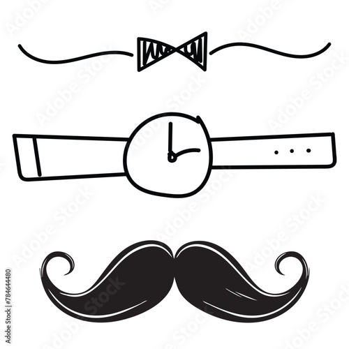Father's Day tie note, watch and Moustache silhouette set vector icon © Pixzot