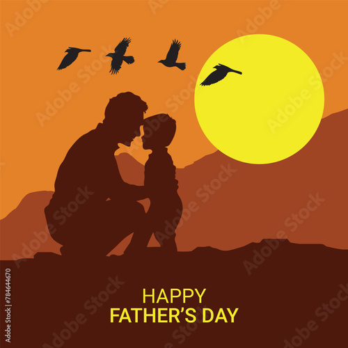 Father and son loving silhouette set, Happy Fathers Day greeting card © Pixzot