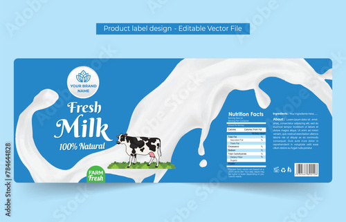Milk label design ideas, cow milk label design, farm fresh pure natural organic milk bottle label design product packaging pouch editable vector file layout template download