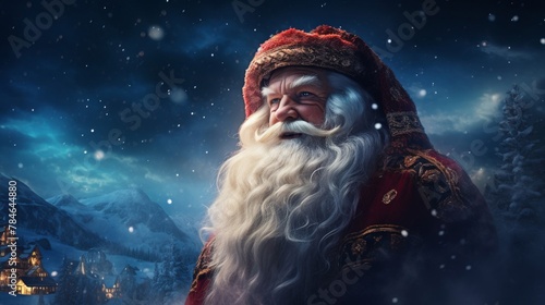 A magical scene of Santa Claus concept in wonder at the vivid Northern Lights, chint
