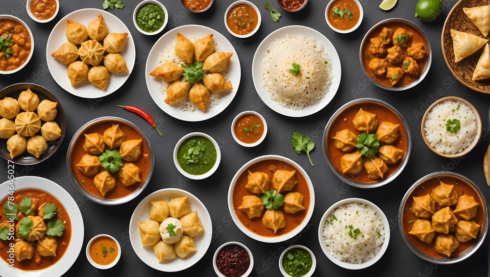 Set-of-Indian-foods--top-view--isolated-on-white-background--momos--butter-chicken-curry-and-rice--samosas--pani-puri-on-plate--Asian-food-set-collection-top-view--Indian-and-Pakistani-food-collection Set-of-Indian-foods--top-view--isolated-on-white-background--momos--butter-chicken-curry-and-rice--samosas--pani-puri-on-plate--Asian-food-set-collection-top-view--Indian-and-Pakistani-food-collection