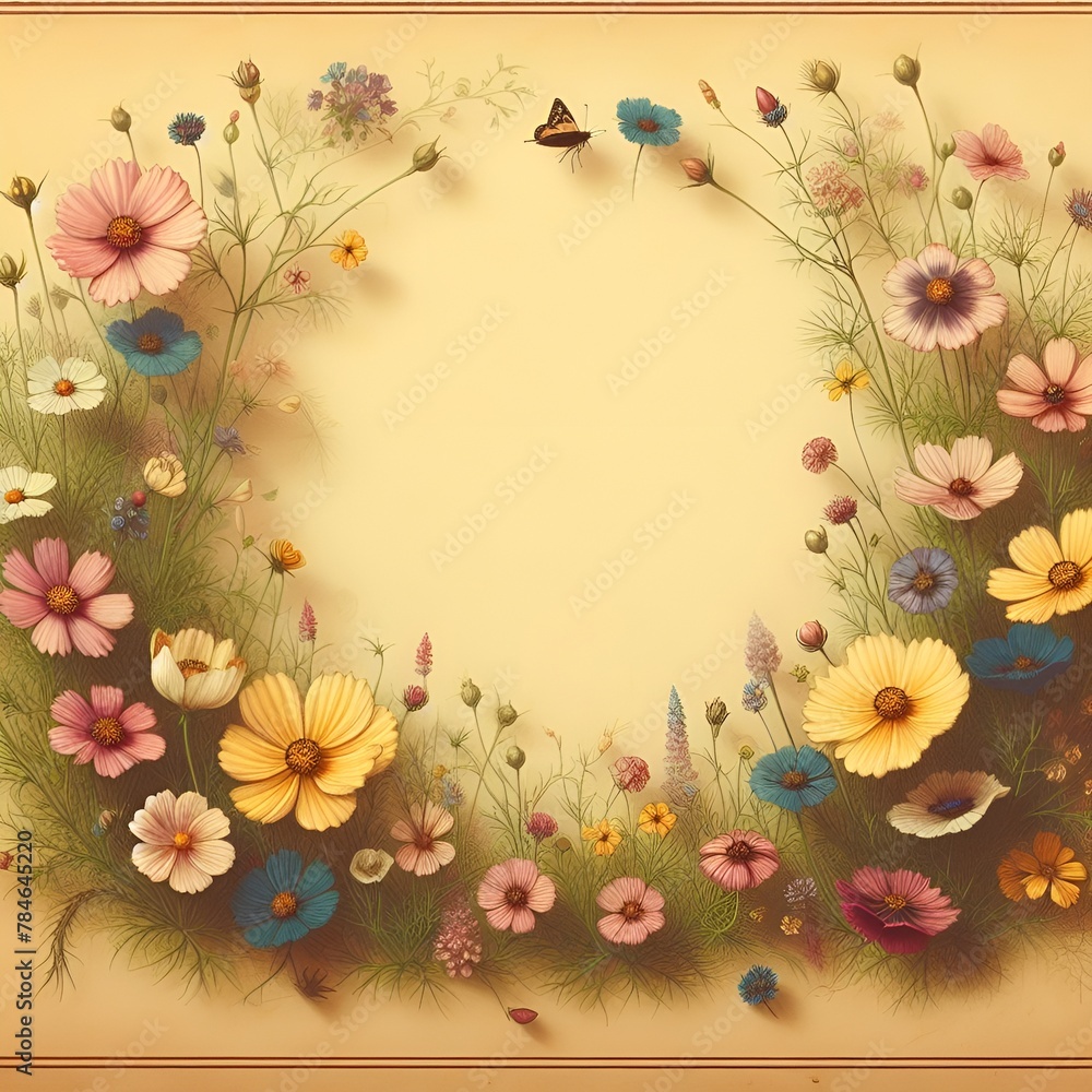 Retro postcard with torn edges framed with wildflowers. Vintage Floral botanical frame Aquarelle wildflower for background, texture, wrapper pattern, frame or border. Floral art template Retro postcard with torn edges framed with wildflowers. Vintage Floral botanical frame Aquarelle wildflower for background, texture, wrapper pattern, frame or border. Floral art template