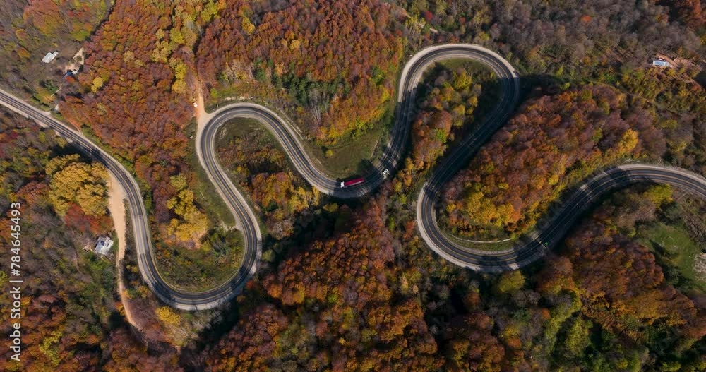 aerial view of inegol domanic road with beautiful autumn colors of nature, Kutahya, Turkey aerial view of inegol domanic road with beautiful autumn colors of nature, Kutahya, Turkey
