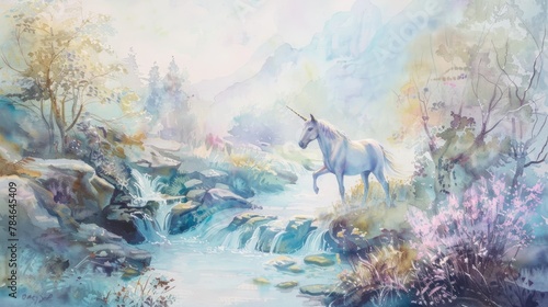 Unicorn by a Crystal Creek ...
