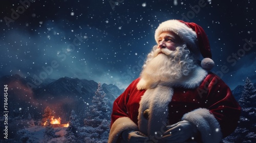 A magical scene of Santa Claus concept in wonder at the vivid Northern Lights,  langset © basketman23