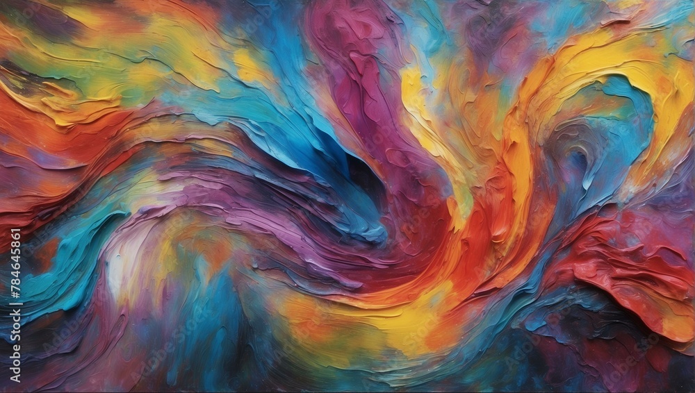 A feast for the eyes, this abstract painting swirls vivid colors to convey energy, movement, and emotion in a dynamic composition A feast for the eyes, this abstract painting swirls vivid colors to convey energy, movement, and emotion in a dynamic composition